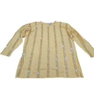 Vintage Express Sequin Statement Top M Butter Yellow Shoulder Pads Maximalist